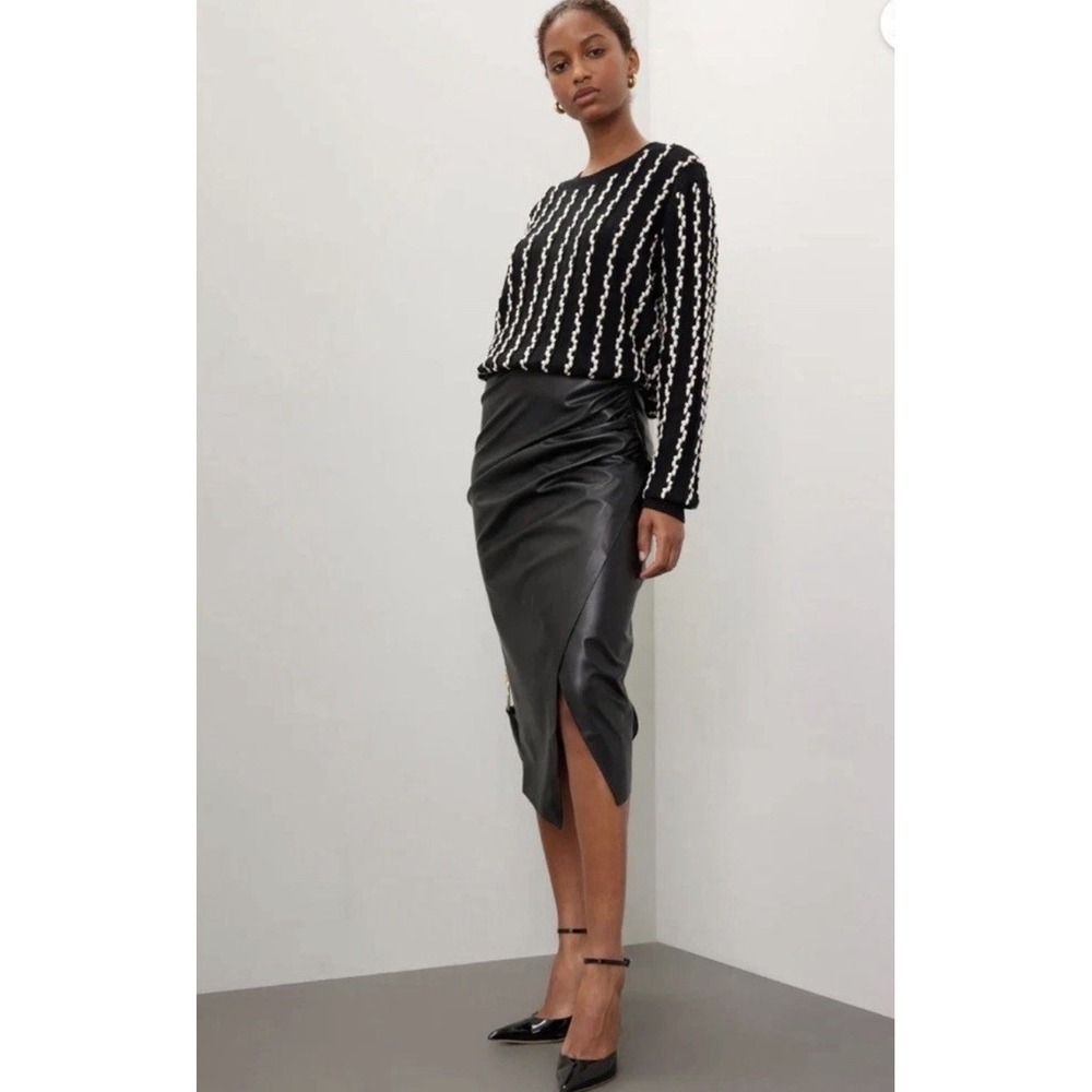 Jason Wu Womens Black Faux Leather Draped Midi Skirt Size S